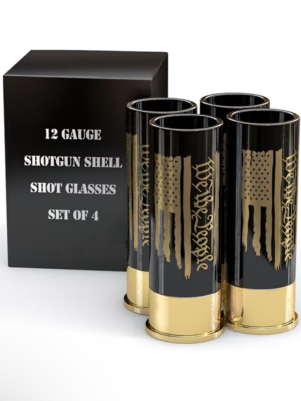 We the People Set of 4 Black & Gold Shot Glasses - Shell Style
